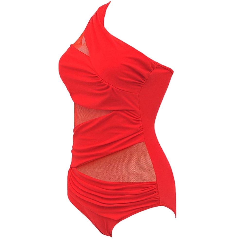 Runtly Red Size Large One Shoulder Swimming Suit - Picture 3 of 10